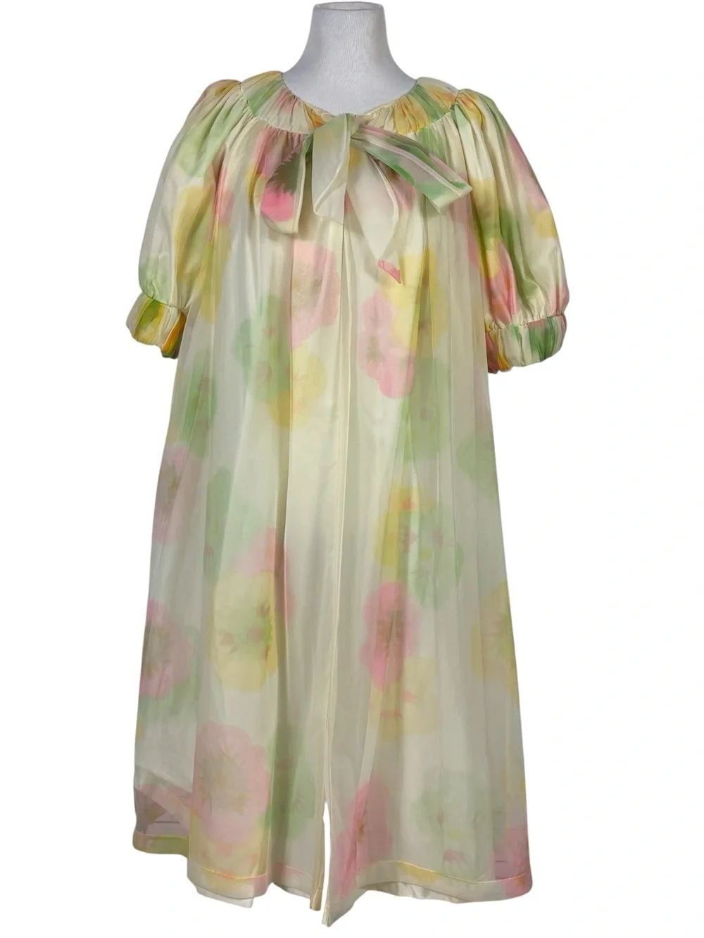 Vintage Hedi California 50's 60's Peignoir Robe Chiffon Floral Watercolor Small